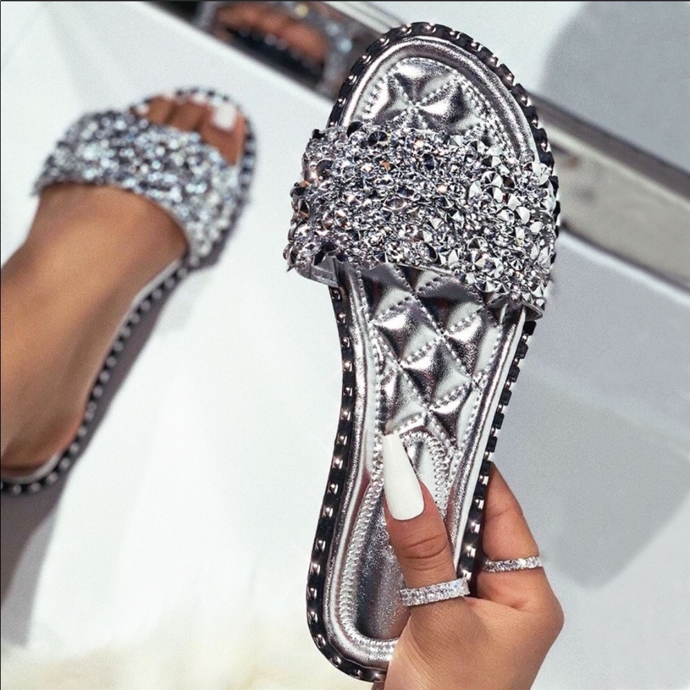 Silver rhinestone padded sandals
